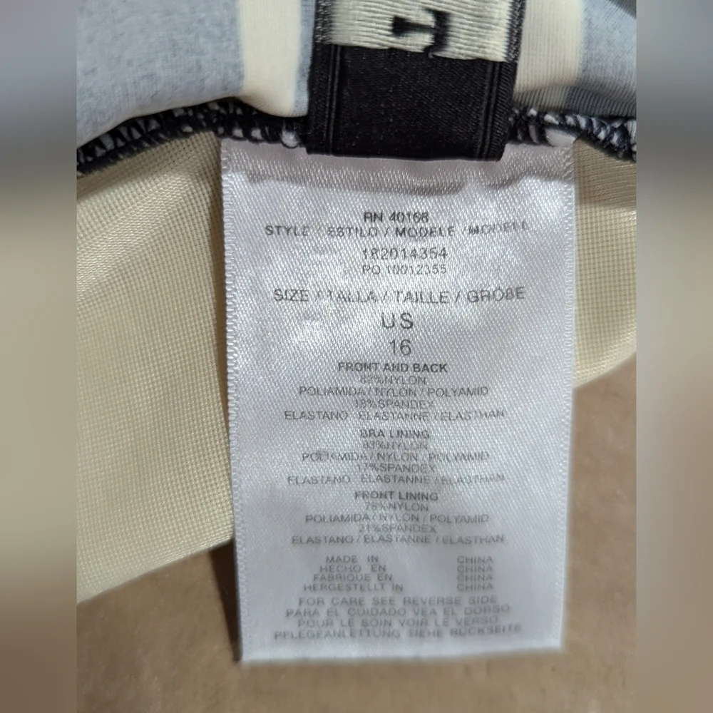 Talbots Tankini Swim Top Black & White Stripe Underwire Size 16 *see description